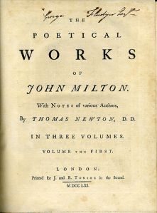 Title page of 1752–1761 edition of "The Poetical Works of John Milton".